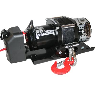 5,800 LB Trailer Winch 55 Foot Synthetic Rope Roller Fairlead Mount Plate Low Profile Bulldog Winch