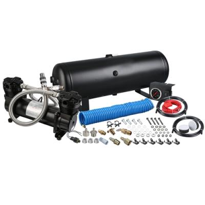 On Board Air Compressor Kit Twin Head 4.2 CFM With 2.5 Gal Tank In-Cab Gauge and Switch Bulldog Winch